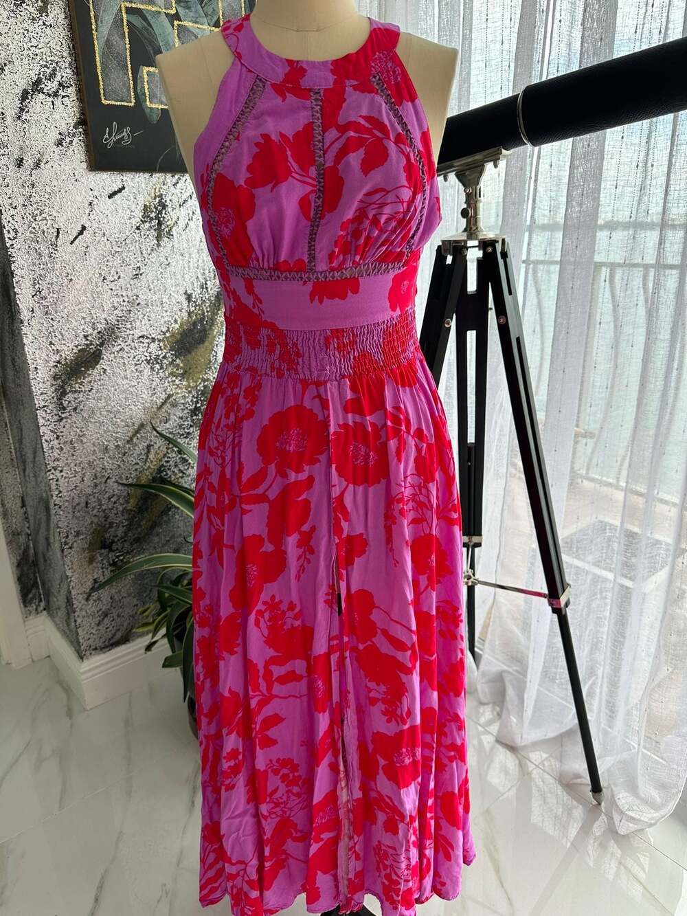 Abel the Label Floral Halter Open-Back Maxi Dress with Smocking Size XS